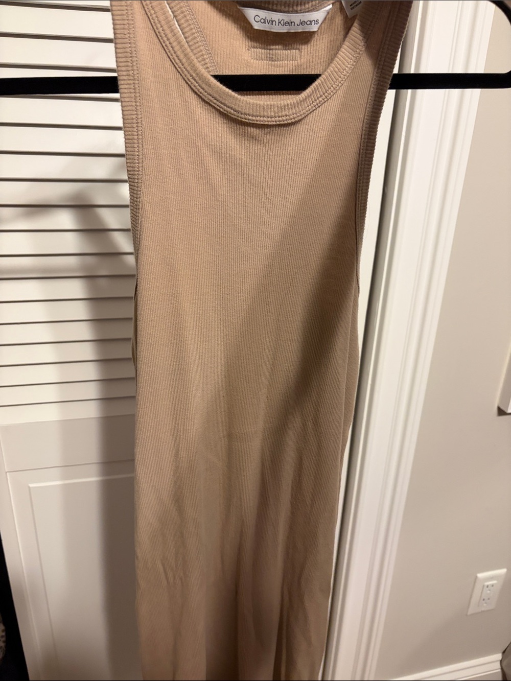 Calvin Klein Jeans Sleeveless Ribbed Maxi Dress - Tan